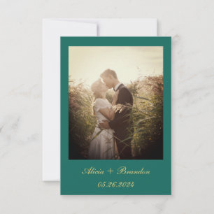 Einfach elegante Foto Smaragdgrün Text Hochzeit Save The Date
