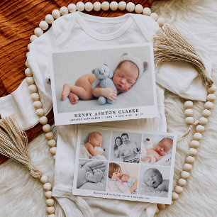 Einfach Elegante Fotocollage Baby Junge Geburt Ankündigung