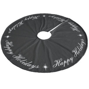 Einfach elegante frohe Feiertage Schwarz & Weiß Fleece Weihnachtsbaumdecke