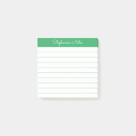 Einfach Elegante Grüne Personalisierte Lined Post-it Klebezettel (Vorderseite)