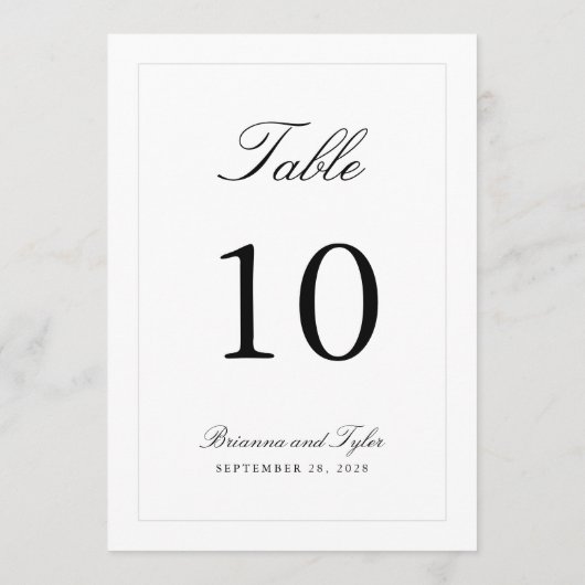 Einfach elegante Hochzeitkarte für die Tischnummer (Rückseite)