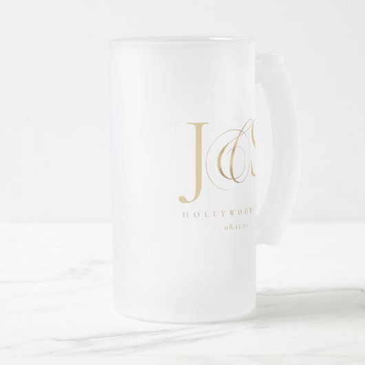 Einfach elegante Hochzeitsinitials Gold ID1022 Mattglas Bierglas (VorderseiteRechts)