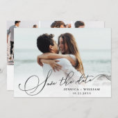 Einfach elegante Kalligrafie Hochzeit 4 Foto Save The Date (Vorne/Hinten)