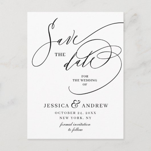 Einfach elegante Kalligrafie Hochzeit speichern Si Postkarte (Vorderseite)