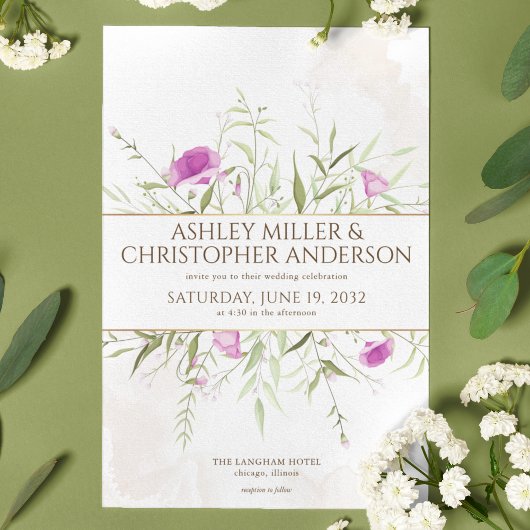 Einfach elegante Lavender Wildblume Frame Wedding Einladung