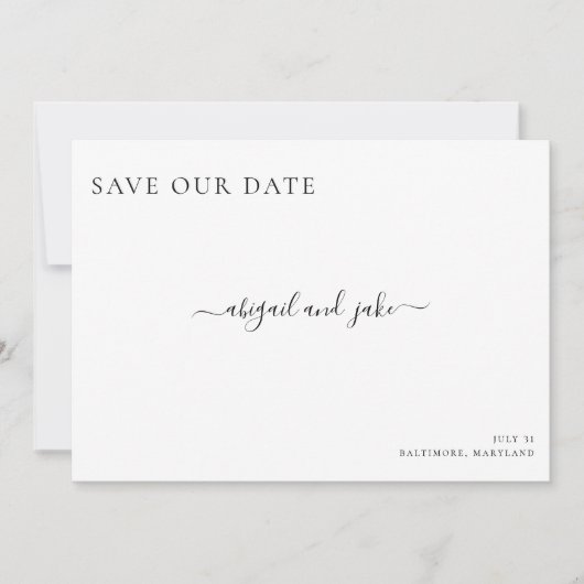 Einfach elegante Minimalistische Hochzeit Rette un Save The Date (Vorderseite)