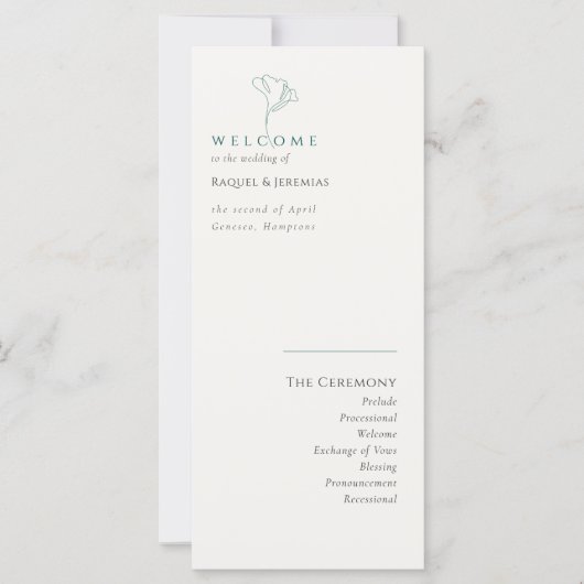 Einfach elegante moderne Hochzeitsprogramm Smaragd (Vorderseite)