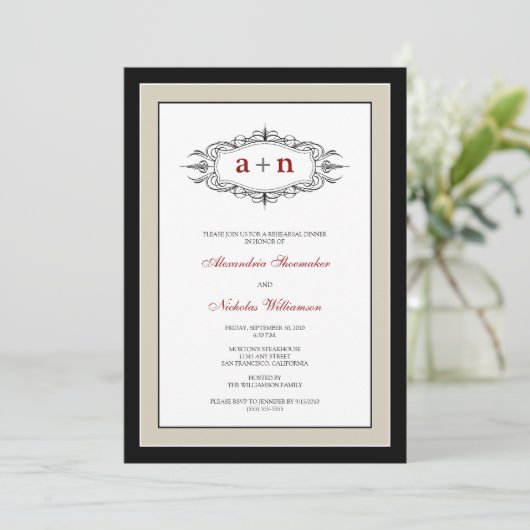 Einfach elegante Probe Dinner Einladung (grau) (Stehend Vorderseite)