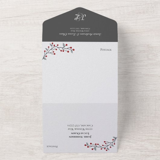 Einfach elegante Red Winter Berries All In One Einladung (Außenbereich)