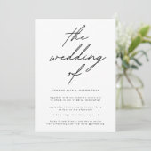 Einfach elegante Schwarz-weiße Texthochzeit Einladung (Stehend Vorderseite)