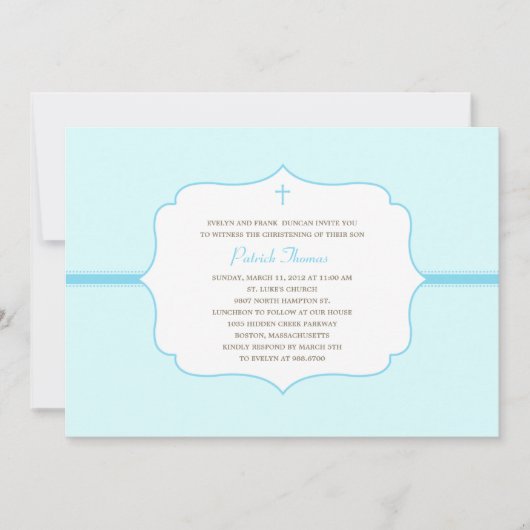 Einfach elegante Taufe/Christening Invite - Blau Einladung (Vorderseite)