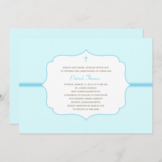 Einfach elegante Taufe/Christening Invite - Blau Einladung (Vorne/Hinten)