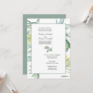 Einfach Elegante Tropische Palmwedding in Salbei Einladung