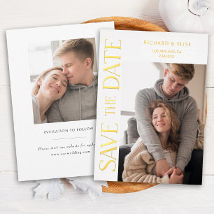 Einfach elegante Typografie Foto Save-the-Date-Kar Folieneinladung