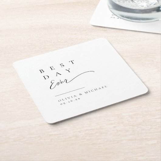 Einfach elegante Typografie Moderne Hochzeit Rechteckiger Pappuntersetzer (angewinkelt)