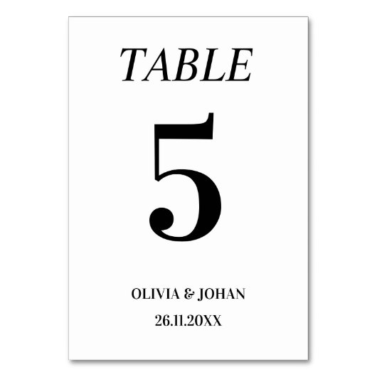 Einfach elegante Typografie Moderne Hochzeit Tischnummer (Vorderseite)