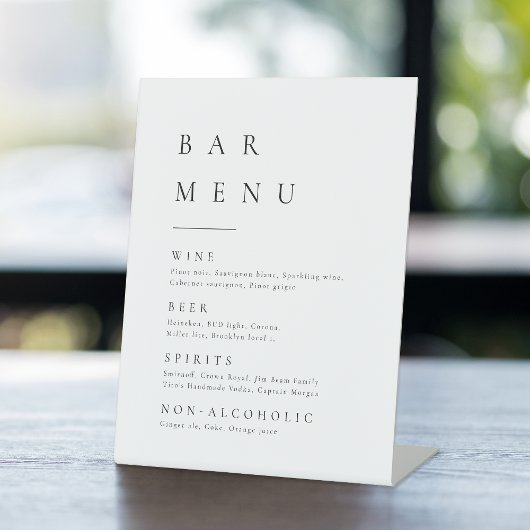 Einfach elegante Typografie Modernes Bar Menu Sockelschild