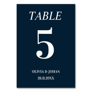 Einfach elegante Typografie Navy Moderne Hochzeit Tischnummer