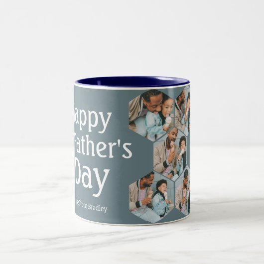 Einfach elegante Vathers Day Hexagon Foto Collage Zweifarbige Tasse (Mittel)