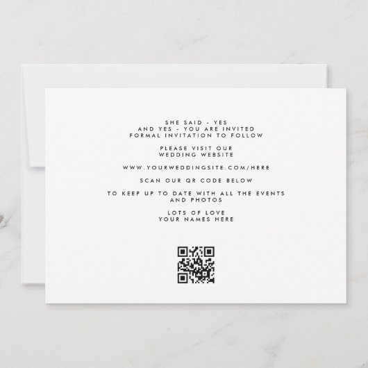 Einfach eleganter Foto Text Save the Date QR CODE Ankündigung (Rückseite)