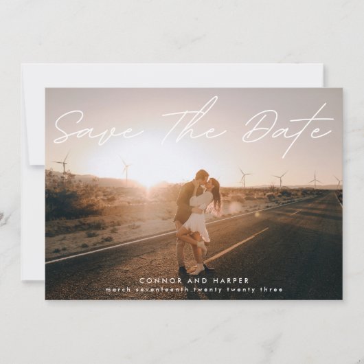 Einfach eleganter Foto Weißer Text Save the Date Ankündigung (Vorderseite)