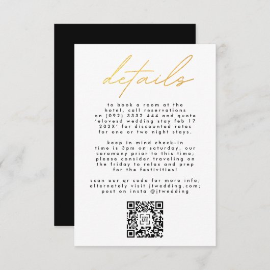 Einfach eleganter Gold & White Text Wedding QR COD RSVP Karte (Vorne/Hinten)