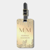 Einfach Eleganter Luxus Gold Glitzer Mit Monogramm Gepäckanhänger (Vorderseite vertikal)