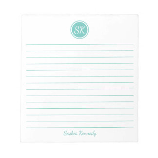 Einfach eleganter Name der Aqua Lined Monogram Notizblock