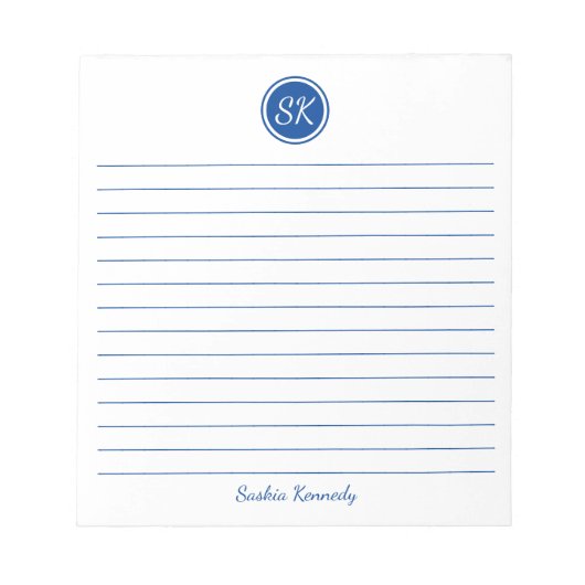 Einfach eleganter Name der blauen Linierten Monogr Notizblock (Vorderseite)