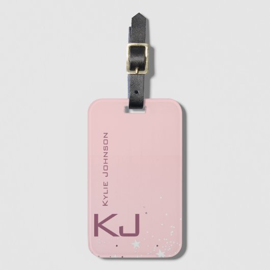 Einfach eleganter rosa Glitzer Niedlicher Mit Mono Gepäckanhänger (Vorderseite Vertikal)