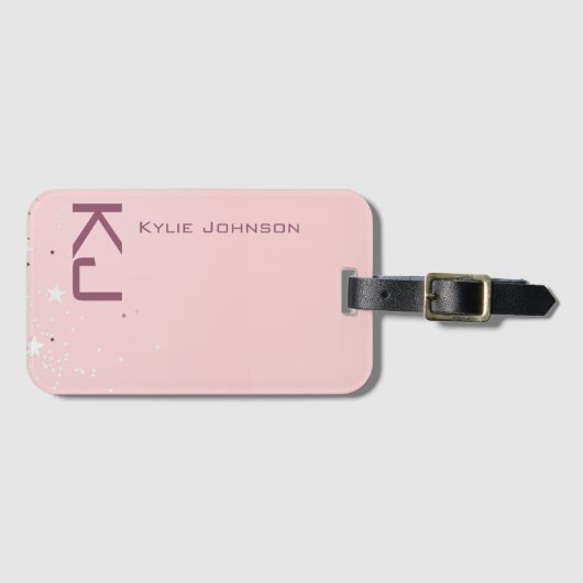 Einfach eleganter rosa Glitzer Niedlicher Mit Mono Gepäckanhänger (Vorderseite (Horizontal))