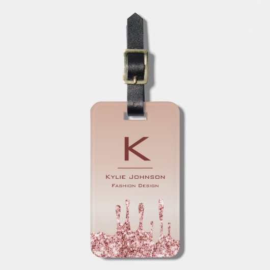 Einfach eleganter rosa Glitzer Niedlicher Mit Mono Gepäckanhänger (Vorderseite vertikal)