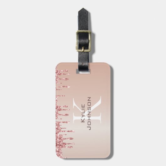 Einfach eleganter rosa Glitzer Niedlicher Mit Mono Gepäckanhänger (Vorderseite vertikal)