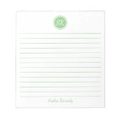 Einfach eleganter Sage Green Lined Monogram Name Notizblock (Vorderseite)