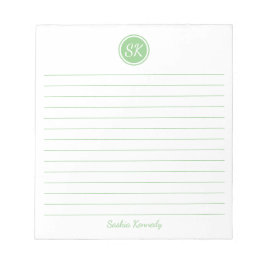 Einfach eleganter Sage Green Lined Monogram Name Notizblock