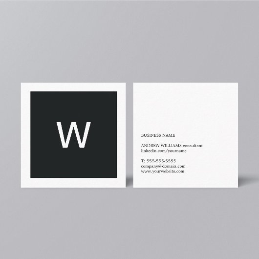 Einfach eleganter Schwarz-weißer Monogram-Berater Quadratische Visitenkarte