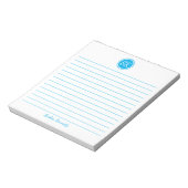 Einfach eleganter Sky Blue Lined Monogram Name Notizblock (Rotiert)