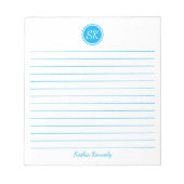 Einfach eleganter Sky Blue Lined Monogram Name Notizblock (Vorderseite)