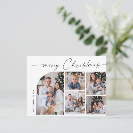 Einfach Eleganter Urlaub 5 FOTO Weihnachtsgrüße Postkarte (Stehend Vorderseite)