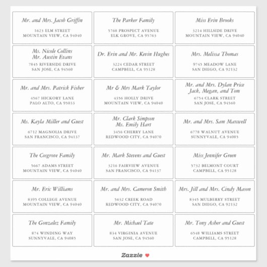 Einfach elegantes, benutzerdefiniertes Wedding Gue Aufkleber (Blatt)