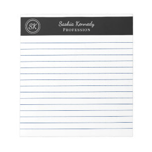 Einfach elegantes Black Lined Monogram Business Notizblock