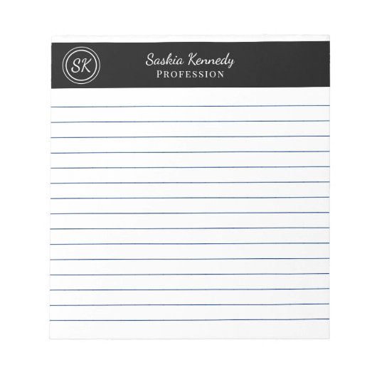 Einfach elegantes Black Lined Monogram Business Notizblock (Vorderseite)