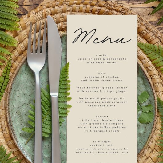 Einfach elegantes Black & White Wedding Menü Menükarte