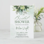 Einfach elegantes Brautparty Watercolor Grüne Einladung (Stehend Vorderseite)