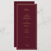 Einfach elegantes Burgundy Gold an der Grenze Menükarte (Vorne/Hinten)