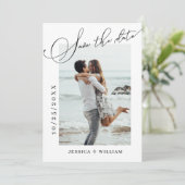 Einfach elegantes Calligraphy Wedding Foto Save The Date (Stehend Vorderseite)