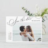 Einfach elegantes Calligraphy Wedding Foto Save The Date (Stehend Vorderseite)