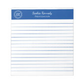 Einfach elegantes Cobalt Blue Lined Monogram Busin Notizblock (Vorderseite)