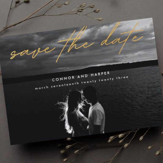 Einfach elegantes Foto Gold Save the Date weiß Ankündigungspostkarte