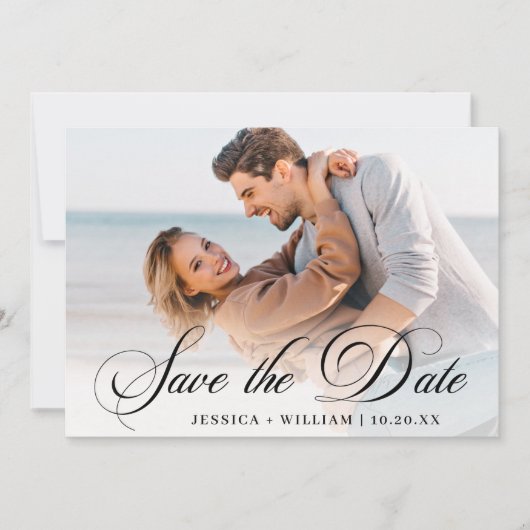 Einfach elegantes Foto Hochzeit 2 FOTO Save The Date (Vorderseite)